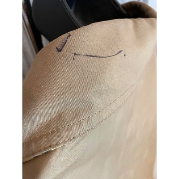 Dennis Basso Tan Mid Length Trench Coat Animal Print Trim Sz L - Picture 7 of 10